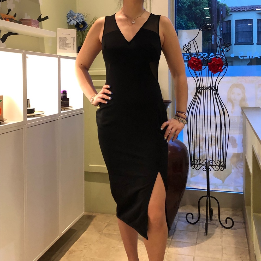 NWT Express Black Midi Dress Sheer Panel Top Sz4
